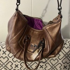 Coach Leather Handbag with Purple Satin Interior